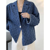 Women's One Button Oversized Tweed Denim Blue Coat Women's Casual Thin Long Sleeve Blazer