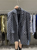 Women's Oversized Jacket Plaid Retro Design Checkerboard Straight Shoulder 2023 Spring/autumn Western Style Suit Women Blazer