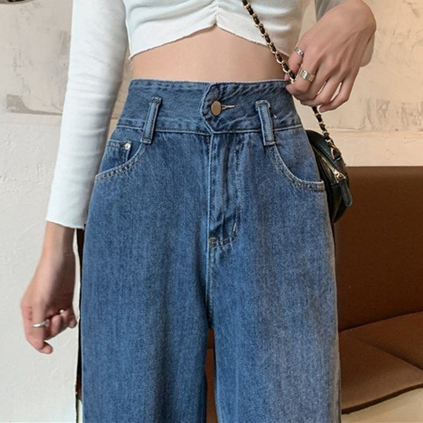 Women's Pants 2022 Streetwear Straight Solid Color High Waist Trouser Loose Streetwear Jeans Wide Leg Mom Denim Pants