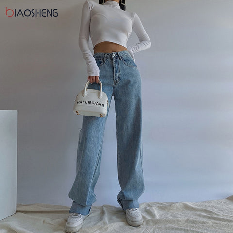 Women's Pants Jeans Woman High Waist Wide Baggy Mom Jeans Oversize Female Pants Streetwear Women Trouser Straight Leg Jeans