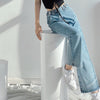 Women's Pants Straight Leg Jeans Women Blue High Waist Slim Loose Autumn Winter Pants Casual Split Washed Mom Trousers