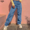 Women's Pants Straight Leg Jeans Women High Waist Blue Loose Harajuku Pants Casual Split Washed Mom Trousers Streetwear