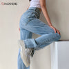 Women's Pants Straight Leg Jeans Women High Waist Slim Loose Autumn Winter Pants Casual Split Washed Mom Trousers