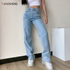 Women's Pants Straight Leg Jeans Women High Waist Slim Loose Autumn Winter Pants Casual Split Washed Mom Trousers