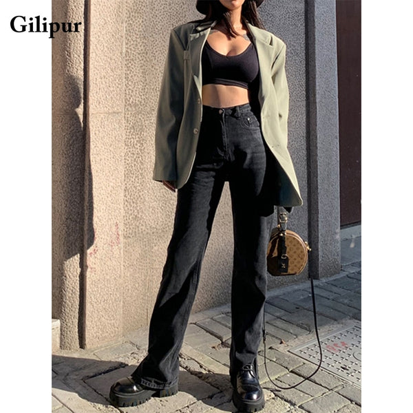 Women's Pants Wide Leg Jeans Women High Waist Baggy Jeans Loose Split Pants Casual Blue Black Washed Mom Denim Trousers