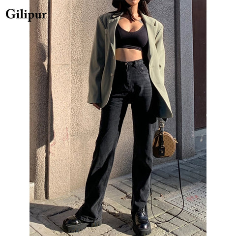 Women's Pants Wide Leg Jeans Women High Waist Baggy Jeans Loose Split Pants Casual Blue Black Washed Mom Denim Trousers