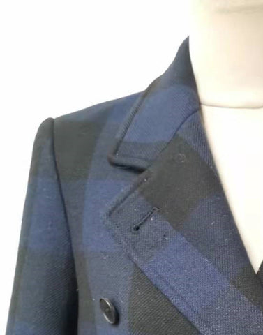 Women's Plaid Blazer Coat Notched Neck Double Breasted 2023 Long Sleeve Ladies Office Wear Straight Suit Jacket Tops