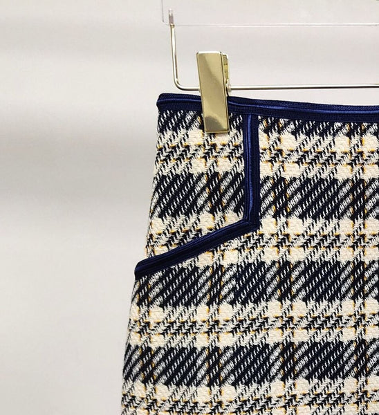 Women's Plaid Tweed Blazer Double Breasted Long Sleeve Short Suit Coat