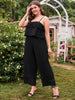 Women's Plus Size 2 Piece Sets 4XL Black Elegant Suits Loose Camisoles & Wide Leg Pants Oversized Outfits