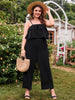 Women's Plus Size 2 Piece Sets 4XL Black Elegant Suits Loose Camisoles & Wide Leg Pants Oversized Outfits