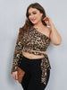 Women's Plus Size 4xl Cropped Tops Summer 2023 One Shoulder Skew Collar Leopard Belt Sexy Blouses Curvy Oversized Ladies T Shirt