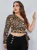 Women's Plus Size 4xl Cropped Tops Summer 2023 One Shoulder Skew Collar Leopard Belt Sexy Blouses Curvy Oversized Ladies T Shirt