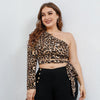 Women's Plus Size 4xl Cropped Tops Summer 2023 One Shoulder Skew Collar Leopard Belt Sexy Blouses Curvy Oversized Ladies T Shirt