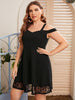 Women's Plus Size Midi Dress 2023 V Neck Off Shoulder Lace Loose Black Summer Elegant  A Line Party Dresses Large Clothing