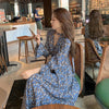 Women's Printed V-neck plus Size Chiffon Long Sleeves Midi Dress Woman Dress Vestido De Mujer Femme Robe