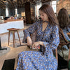 Women's Printed V-neck plus Size Chiffon Long Sleeves Midi Dress Woman Dress Vestido De Mujer Femme Robe
