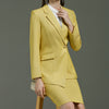 Women's Professional Wear Suit Jacket Plus Skirt Lapel A Buckle Yellow Anti-Wrinkle Fabric Slim Suit Personality Style