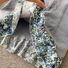 Women's Retro Suit Floral Puff Sleeve Stitching Denim Top Short Skirt Two-Piece Sets Female Slim
