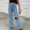 Women's Ripped Jeans High Waist Dress Wide Leg Denim Clothing Blue Street Clothing Vintage Quality 2022 Straight Pants