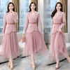 Women's Sets Belt Blazer+Elastic Waist Pleated Tulle Mesh Skirt Suit Two Piece Set Office Lady Women 2 Piece Skirt Suits