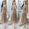 Women's Sets Belt Blazer+Elastic Waist Pleated Tulle Mesh Skirt Suit Two Piece Set Office Lady Women 2 Piece Skirt Suits