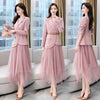 Women's Sets Belt Blazer+Elastic Waist Pleated Tulle Mesh Skirt Suit Two Piece Set Office Lady Women 2 Piece Skirt Suits