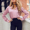 Women's Sexy Deep V Neck Satin Blouse Shirt Casual Long Sleeve Button Slim Blouses Office Lady Shirt Elegant Shirts Tops