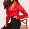Women's Sexy Deep V Neck Satin Blouse Shirt Casual Long Sleeve Button Slim Blouses Office Lady Shirt Elegant Shirts Tops