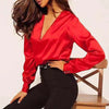 Women's Sexy Deep V Neck Satin Blouse Shirt Casual Long Sleeve Button Slim Blouses Office Lady Shirt Elegant Shirts Tops