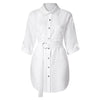 Women's Shirt Button Mini Dress Elegant Blouses For Women Autum Long Sleeve Ol Belt Work Plain Shirt Pocket Dress Blusas Mujer