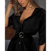 Women's Shirt Button Mini Dress Elegant Blouses For Women Autum Long Sleeve Ol Belt Work Plain Shirt Pocket Dress Blusas Mujer