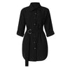 Women's Shirt Button Mini Dress Elegant Blouses For Women Autum Long Sleeve Ol Belt Work Plain Shirt Pocket Dress Blusas Mujer