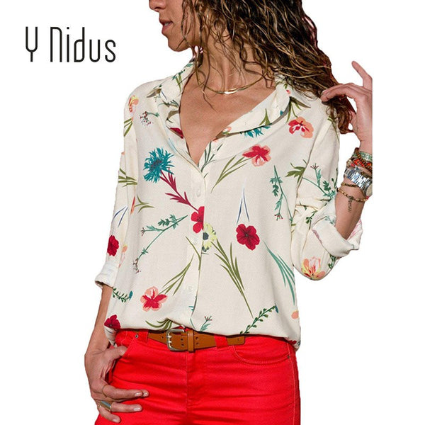 Women's Shirt Chiffon Blouse 2022 Casual Floral Cuffed Long Sleeve V Neck Button up Color Block Striped Tops blusas feminina