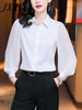 Women's Shirt Spring Autumn Elegant Folds Lantern Long Sleeve Blouse Office Lady Solid Turn-down Collar Tops Ladies