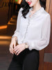 Women's Shirt Spring Autumn Elegant Folds Lantern Long Sleeve Blouse Office Lady Solid Turn-down Collar Tops Ladies