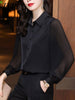 Women's Shirt Spring Autumn Elegant Folds Lantern Long Sleeve Blouse Office Lady Solid Turn-down Collar Tops Ladies