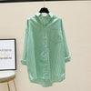 Women's Shirts 2023 Spring Summer Long Sleeve Stripes Shirt Blouse Mid-Long Before Short After Long Casual Jacket Top