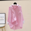 Women's Shirts 2023 Spring Summer Long Sleeve Stripes Shirt Blouse Mid-Long Before Short After Long Casual Jacket Top