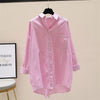 Women's Shirts 2023 Spring Summer Long Sleeve Stripes Shirt Blouse Mid-Long Before Short After Long Casual Jacket Top