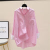 Women's Shirts 2023 Spring Summer Long Sleeve Stripes Shirt Blouse Mid-Long Before Short After Long Casual Jacket Top