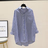 Women's Shirts 2023 Spring Summer Long Sleeve Stripes Shirt Blouse Mid-Long Before Short After Long Casual Jacket Top