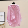 Women's Shirts 2023 Spring Summer Long Sleeve Stripes Shirt Blouse Mid-Long Before Short After Long Casual Jacket Top