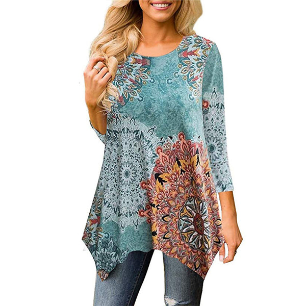 Women's Shirts Autumn Blouses 2022 Plus Size Long Sleeve Tunic Tops Irregular Hem Loose Floral Print Shirs blusas feminina S-XXL