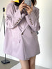 Women's Shoulder Pad Slit Sleeve Button Detaied Double Breasted Oversized Blazer Purple Gray Elegant Long Sleeve Office Coat