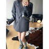 Women's Shoulder Pad Slit Sleeve Button Detaied Double Breasted Oversized Blazer Purple Gray Elegant Long Sleeve Office Coat