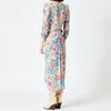 Women's Silk Irregular Robe Puff Sleeve Pleated V-neck Print Ladies Zipper Mid-calf Dress 2022 Autumn