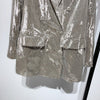 Women's Silver Sequined Blazers BlingBling Long-sleeved Mid-length Woman Suits Beaded Double Breasted OL Cardigan Crop Tops 2023