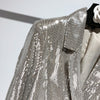 Women's Silver Sequined Blazers BlingBling Long-sleeved Mid-length Woman Suits Beaded Double Breasted OL Cardigan Crop Tops 2023