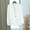 Women's Single Button Long Sleeves Blazer 2023 Autumn Classic Ladies Solid Color Straight Suit Jacket with Pockets