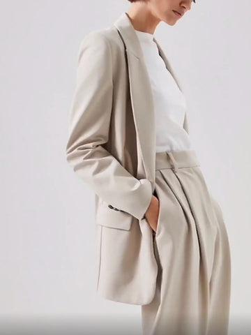 Women's Single Button Long Sleeves Blazer 2023 Autumn Classic Ladies Solid Color Straight Suit Jacket with Pockets